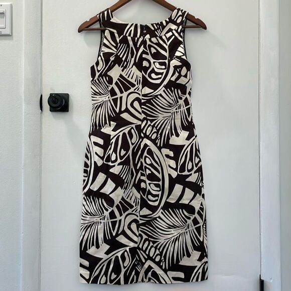 Danny & Nicole Womens Sleeveless Brown Cream Leaf Pattern Dress 4P - Picture 2 of 7